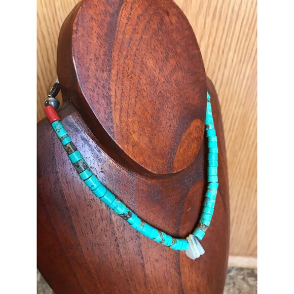 Vtg Necklace Graduated Disc Turquoise & Shell With Mother Of Pearl Discs - Picture 7 of 10